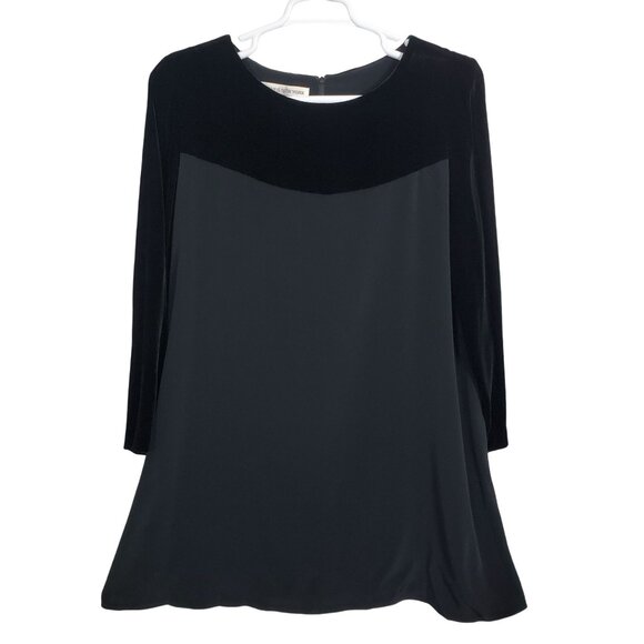 Jones New York Sz 18 Dress Velvet Trim A-line Long Sleeve Knee Length LBD Party - Picture 2 of 12